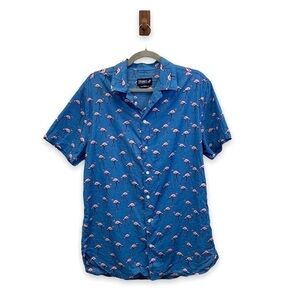 Trunks Surf and Swim Co. Top Mens Medium Blue Pink Flamingo Novelty Resortwear